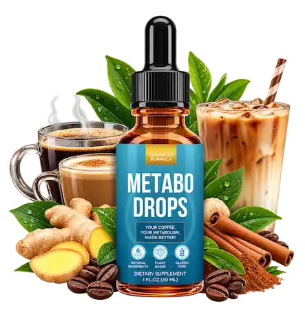Metabo Drops liquid serum bottle designed to be added to morning coffee
